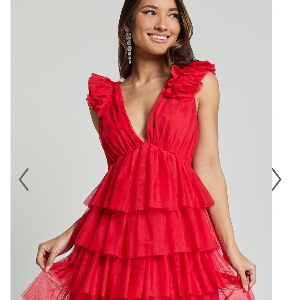 Showpo Red Ruffled Tiered Mini Dress